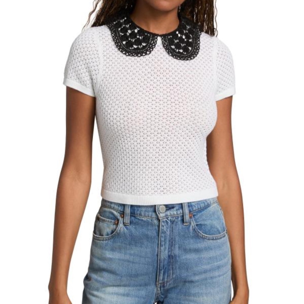 Alice + Olivia Ciara Knit Top with Lace Collar NWT